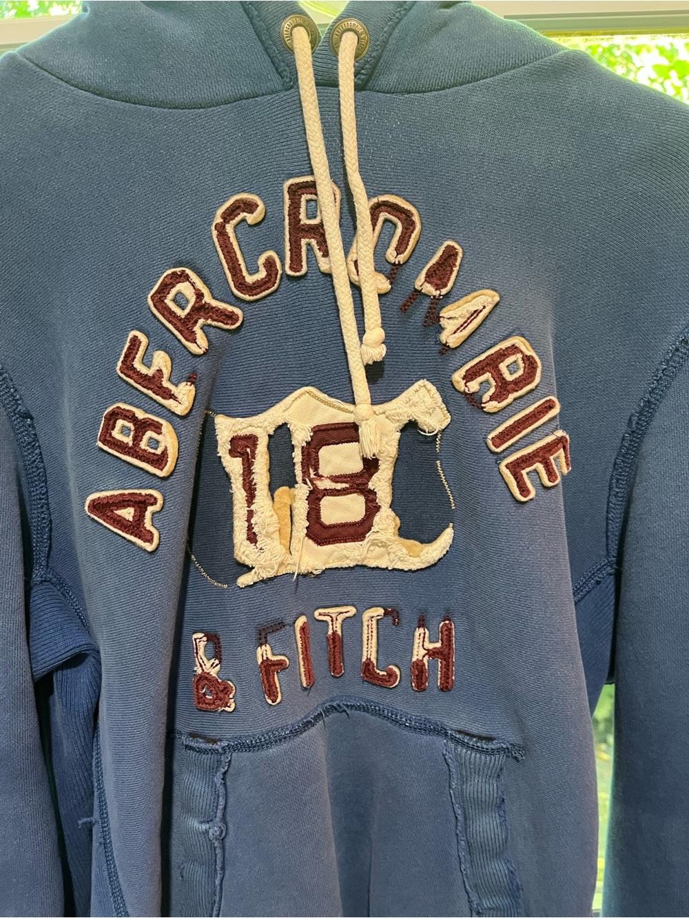 Abercrombie & Fitch Navy Blue Hooded Pullover with Embroidered Logo